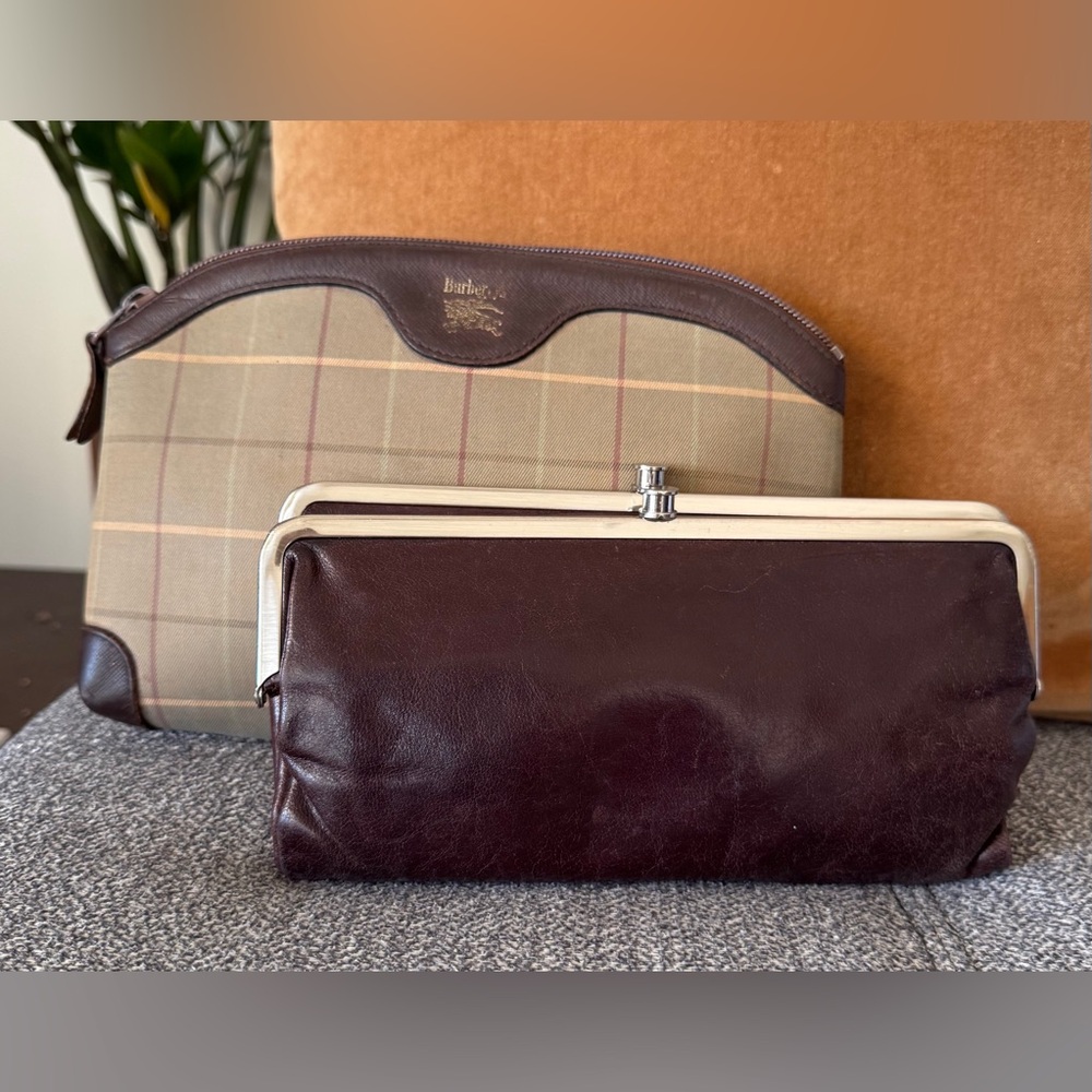 Burberry Brown Leather & Tan Plaid Cosmetic Clutch & HOBO Lauren Clutch-Wallet - Picture 6 of 15